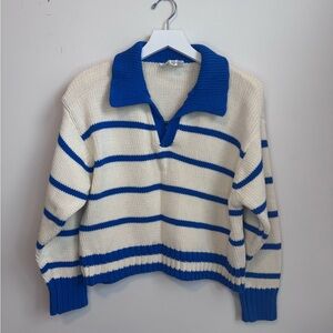 Pomander Place Cerulean Stripe Charlie Polo Sweater, Size XS/S